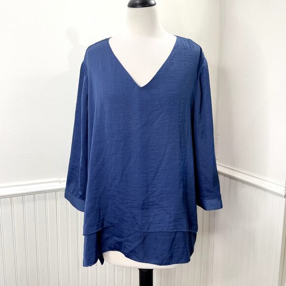 TCC - Chicos 2 L Tunic Top Split Back Flowy Lagenlook Boho Classic Spring Summer - Picture 1 of 14